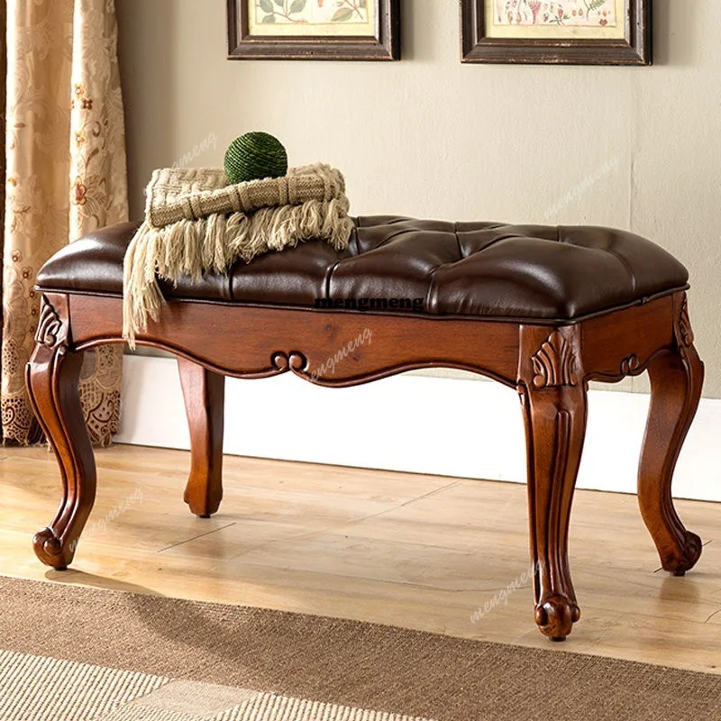 American shoe changing stool, solid wood bench, foot sofa leather try-on shoe stool