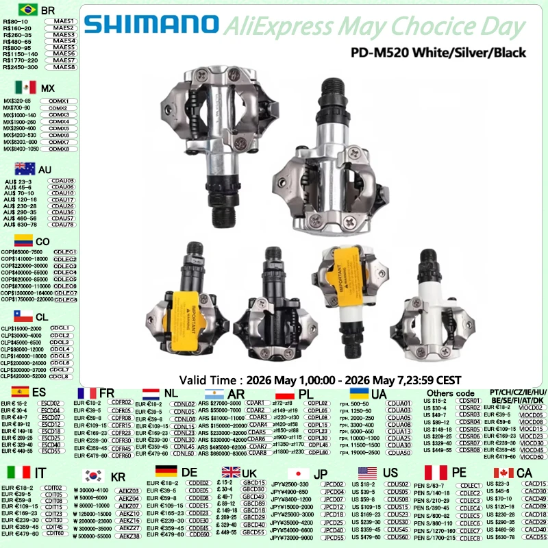Shimano Deore M6000 M520 Pedal PD-M520 Double-sided Pedal SPD Black Silver Pedal For MTB Mountain Bike Pedal Center 55mm