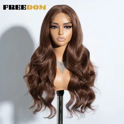 FREEDOM-Peluca de cabello sintético para mujer, postizo de encaje Frontal rubio miel, 26 pulgadas, 13x4x1, resaltado marrón degradado, Cosplay