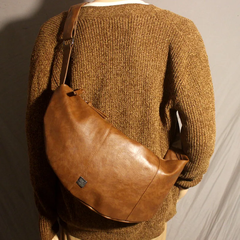 Hippie Large Capacity Men's Crossbody Bag Casual Dumpling Shape Single Shoulder Backpack for Students Leisure PU Material