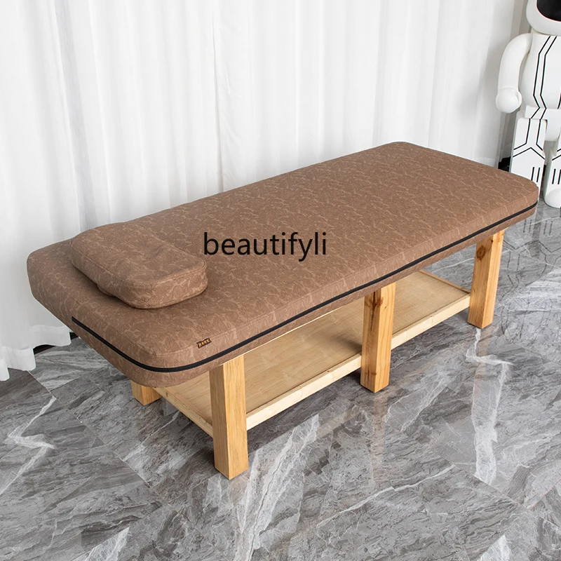 Facial Bed Beauty Salon Massage Couch Can Head up Physiotherapy Bed Household Solid Wood Massage Couch