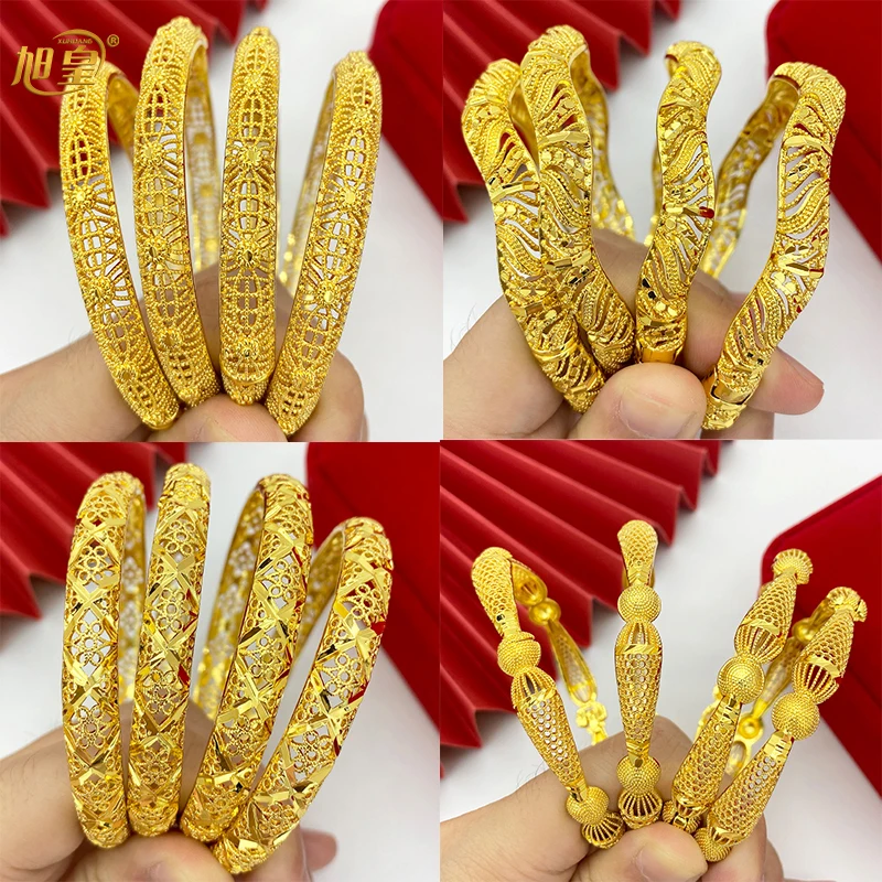 

Xuhuang Indian Gold Plated Copper Bangles Ethiopian Middle East Dubai Bracelets For Women Wedding 24K Jewelry African Gifts