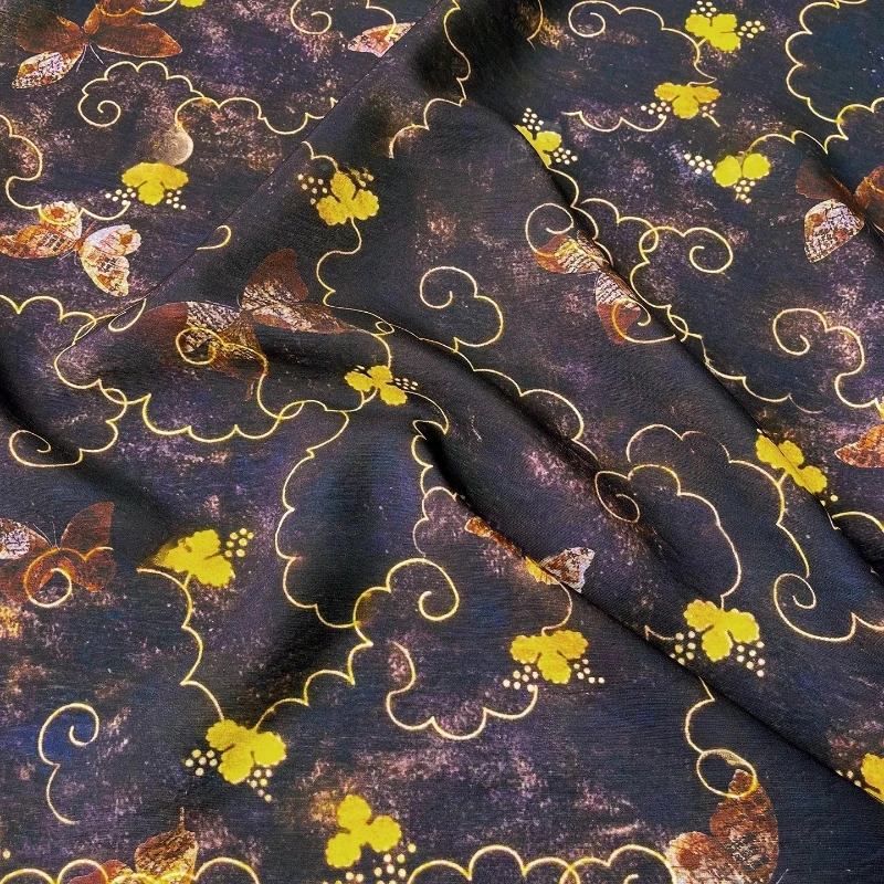 1 Meter X1.5 Meter Digital Printed Cotton Fabric Two Color Wutong Leaf Butterfly New Chinese qipao Dress Top Hanfu Fabric
