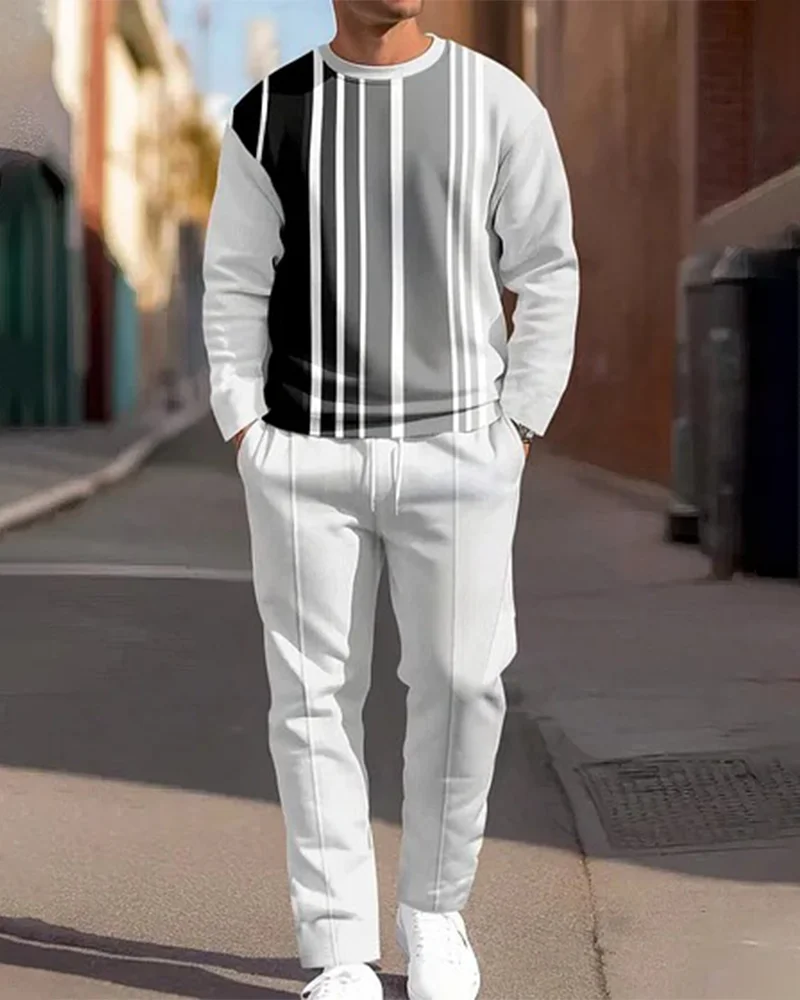 

Fashion Simple Casual 3D Print Men's Sportswear Set Long-Sleeved T Shirt Pants 2-Piece Set Oversized Pullover Men Clothing