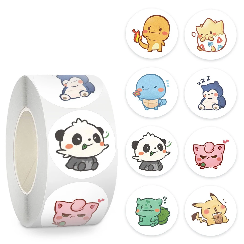 

500pcs/roll Cute Anime Pokemon Sealing Stickers Funny Cartoon Pikachu Decals Notebook Phone Stationery Kids Reward Sticker Toy