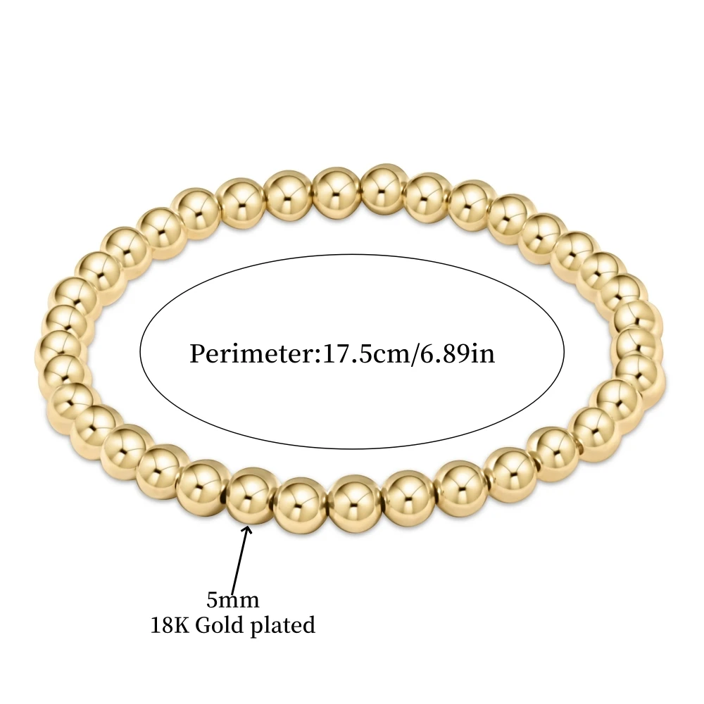 Vlen Stackable 18K Gold Plated Bead Bracelets with Cross Charm Stretchy Pulsera Religious Christian Jewelry Gifts for Women