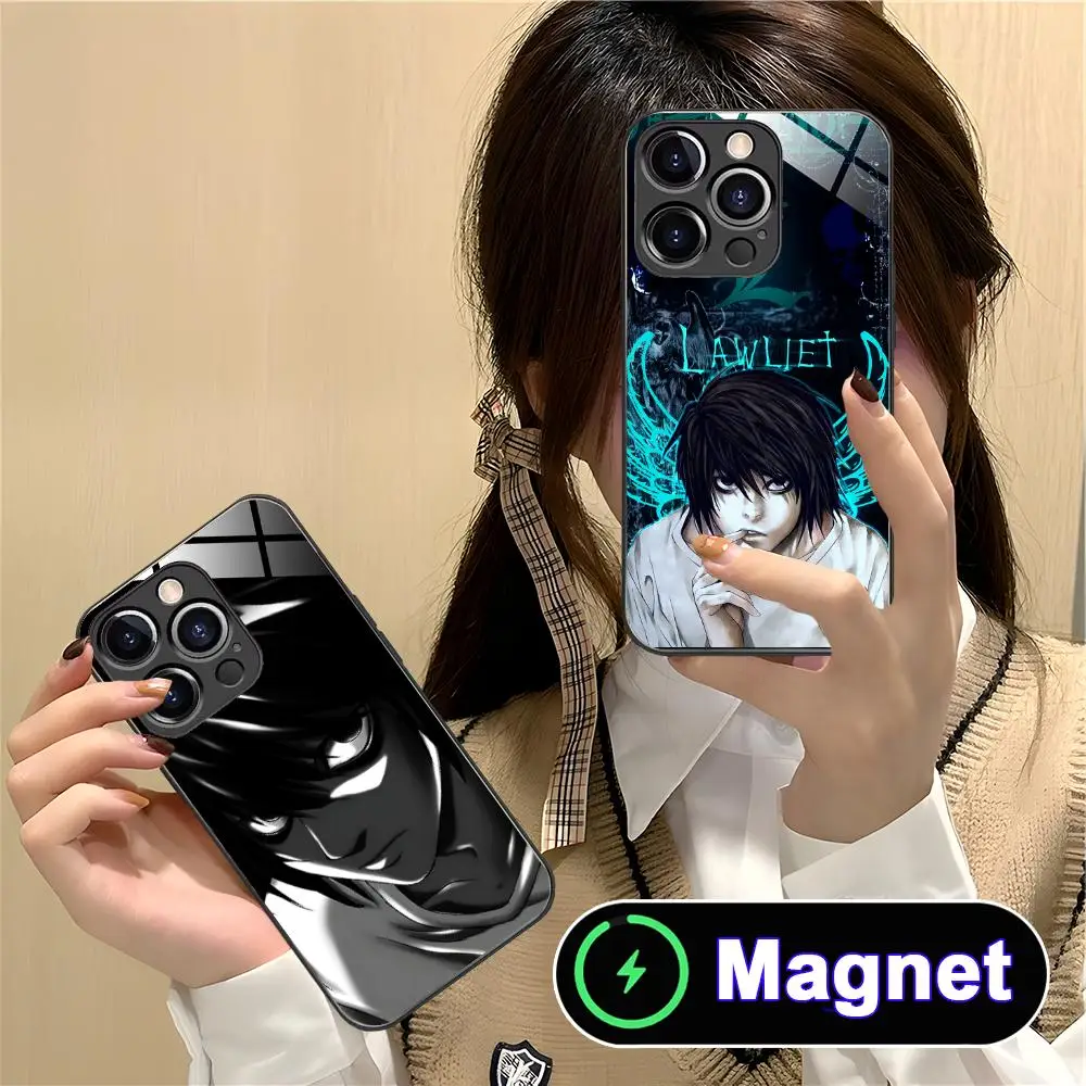 Coque de téléphone Anime Note L Lawliet pour iPhone 18 17 16 15 14 13 12 11 Air Pro Max Plus Mini, avec couvercle magnétique en verre