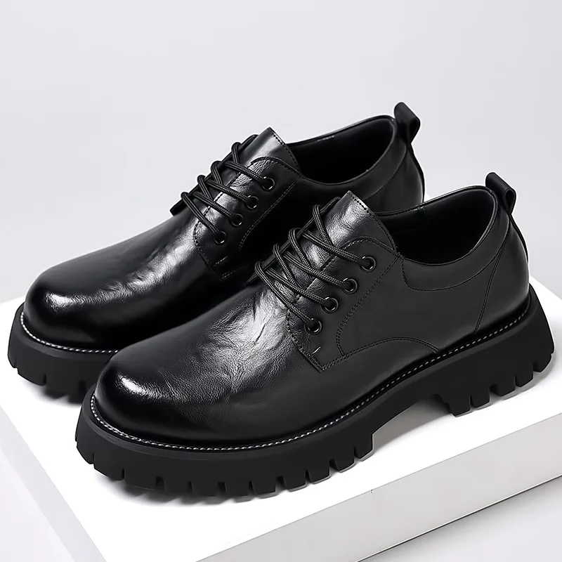 Men Casual Shoes Fashion Brand Sneakers Men Genuine Leather Shoes Black Breathable Business Lace-Up Men Shoes