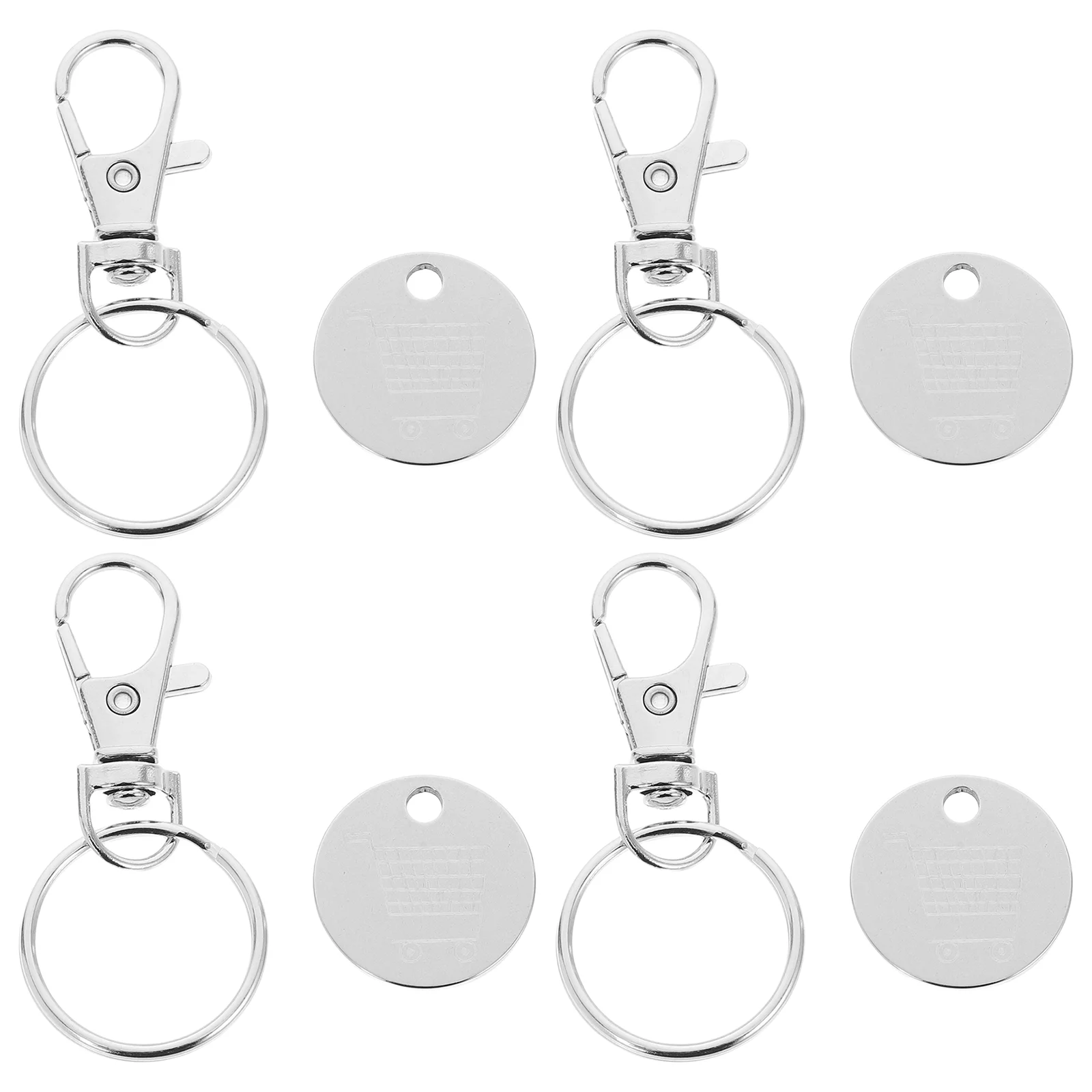 

4 Pcs Stainless Steel Keychain Shopping Cart Coin European and American Quarter Holder