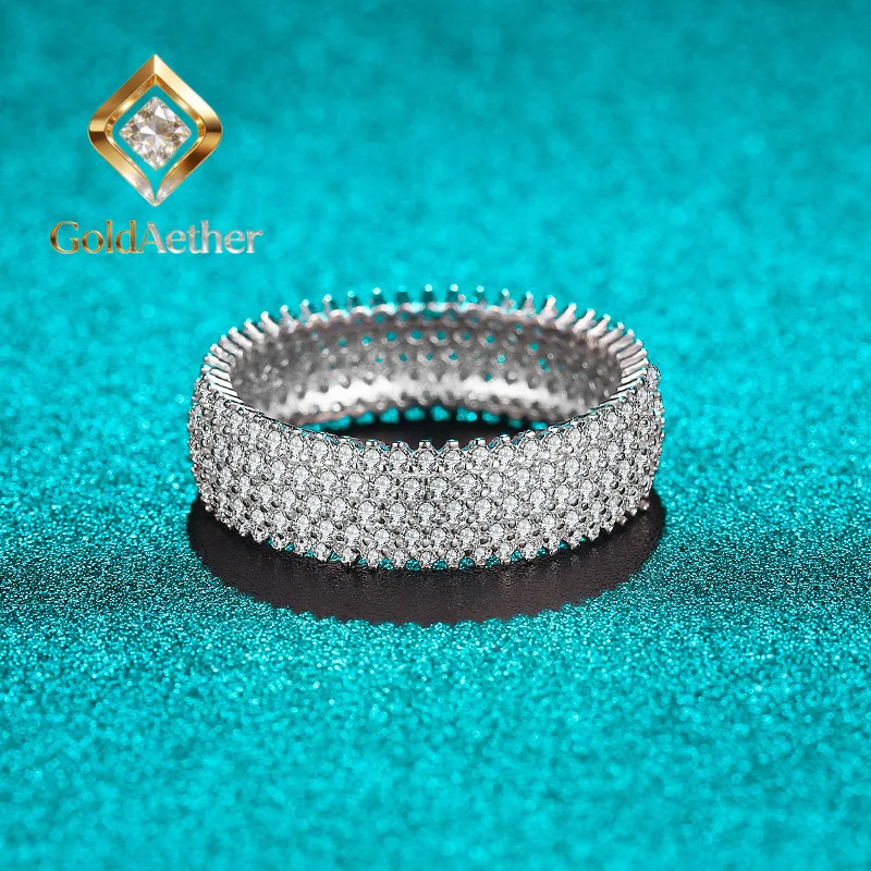 

GoldAether Luxury Solid Platinum PT950 D Color Moissanite Diamond Tire Ring Full Diamond Women's Ring