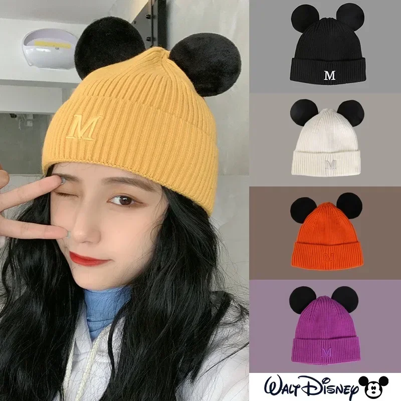 Disney Mickey Mouse Beanies Cute Women Warm Fashion Kawaii Knit Hat Cartoon Anime Autumn Winter Girls Kids Headwear Knitting Cap