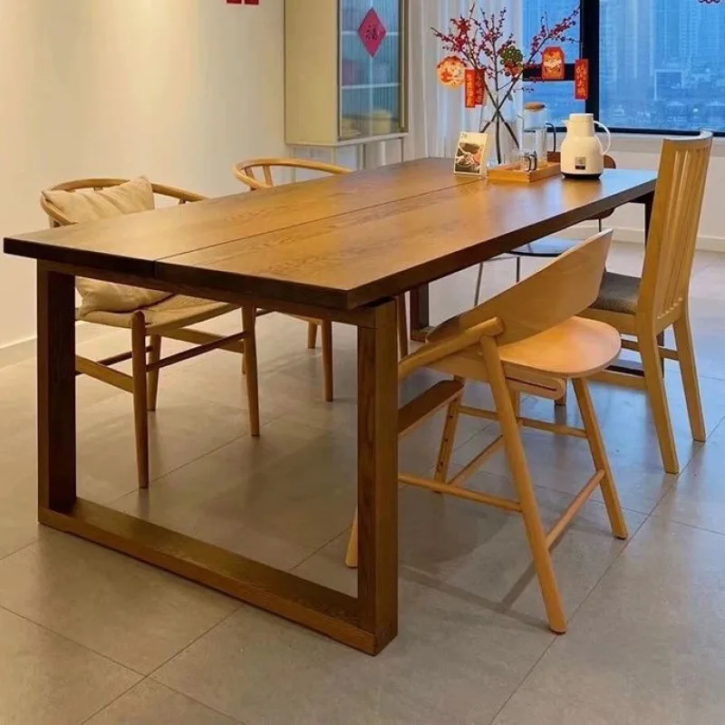 Full solid wood dining table Rectangle household living room log table dining room ash wood dining table