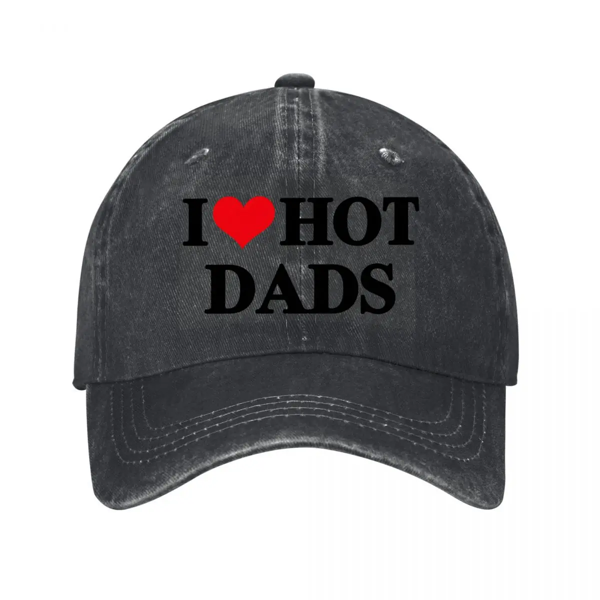 I Love Hot Dads Red Heart Typography Washed Baseball Cap Outdoor Hat