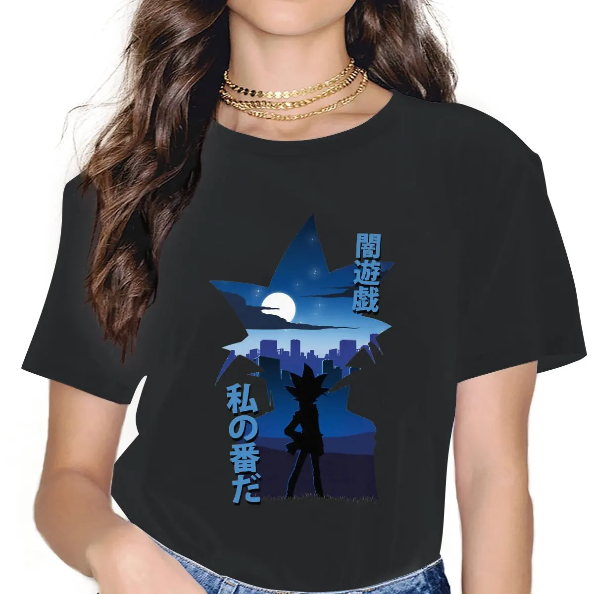 Silhouette Essential Unreal Character in Life Tri-blend Women T Shirts Yu-Gi-Oh Anime Vintage Tees Short Sleeve Crewneck T-Shirt