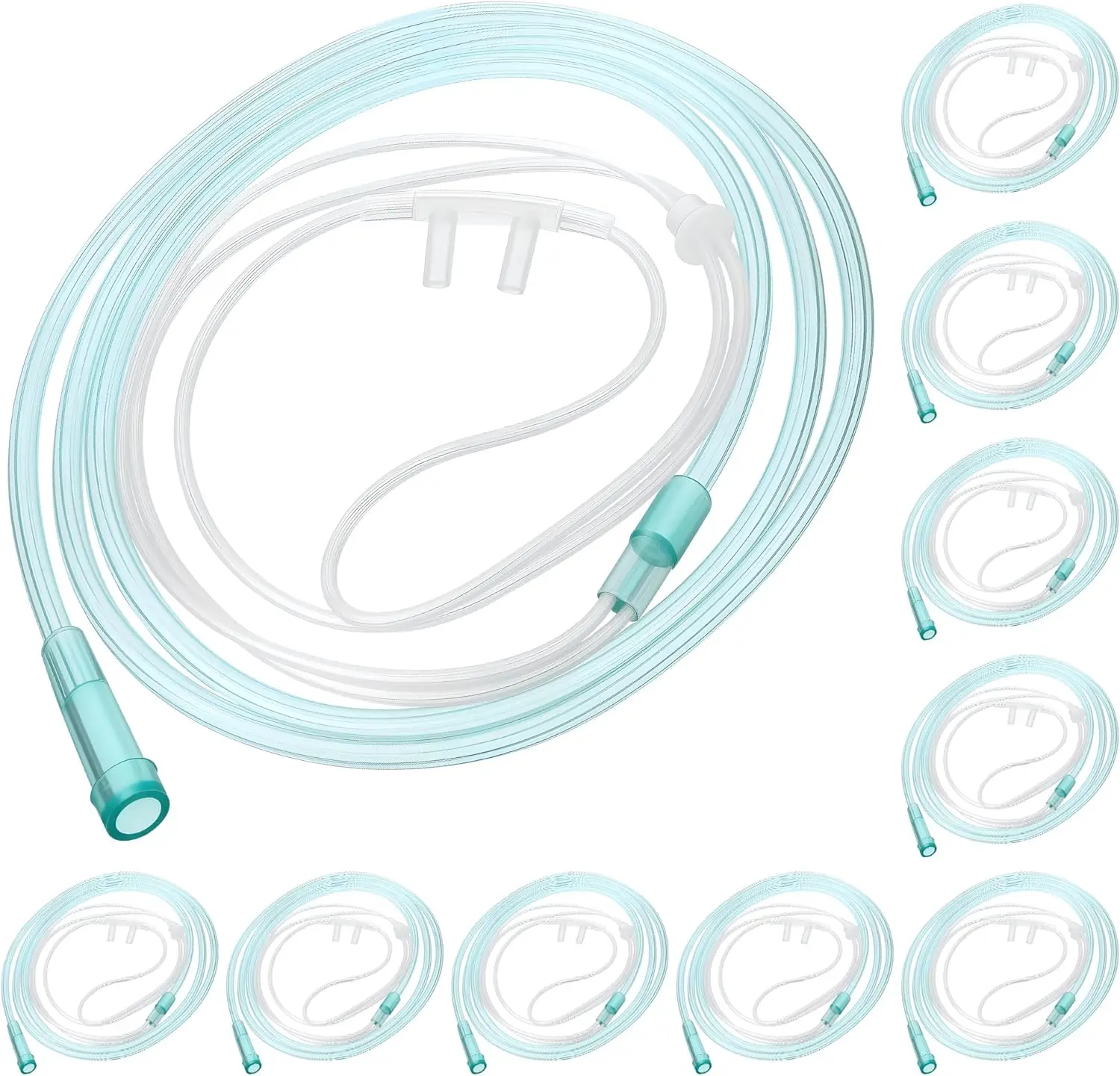 10-Pack Adult Oxygen Nasal Cannulas, Soft Oxygen Tubes for Adults, Nasal Cannulas with Soft Curved Nasal Clips, High-Flow Lightweight Tubes (Green)