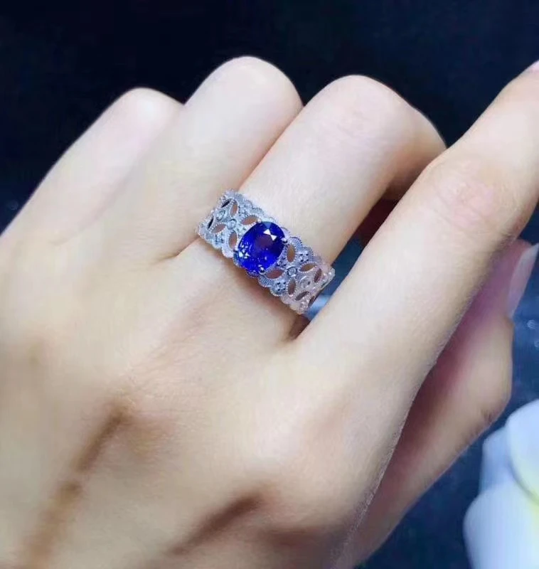 Exquisite Blue Sapphire Gem Ring for Women Silver Jewelry Real 925 Silver Oval Good Gem Supply Certificate Party Gift