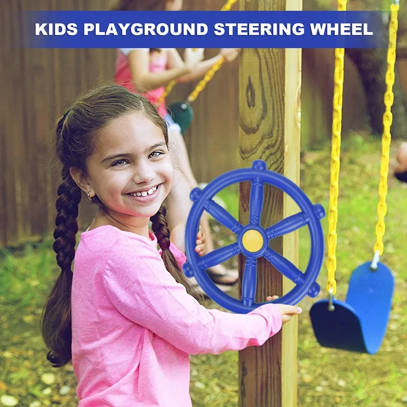 Kids Playground Steering Wheel, Swingset Steering Wheel Attachment, Pirate Ship Wheel For Jungle Gym Or Swing Set Blue