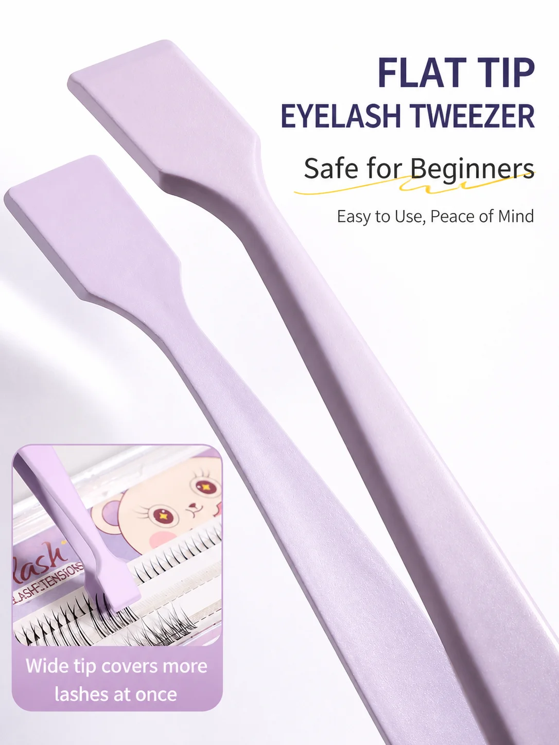 2Pcs Eyelash Tweezers Set Anti-stick Flat & Pointed Tips Glue-free Beginner Extension Tool Gold Feather Clip for Professional Us