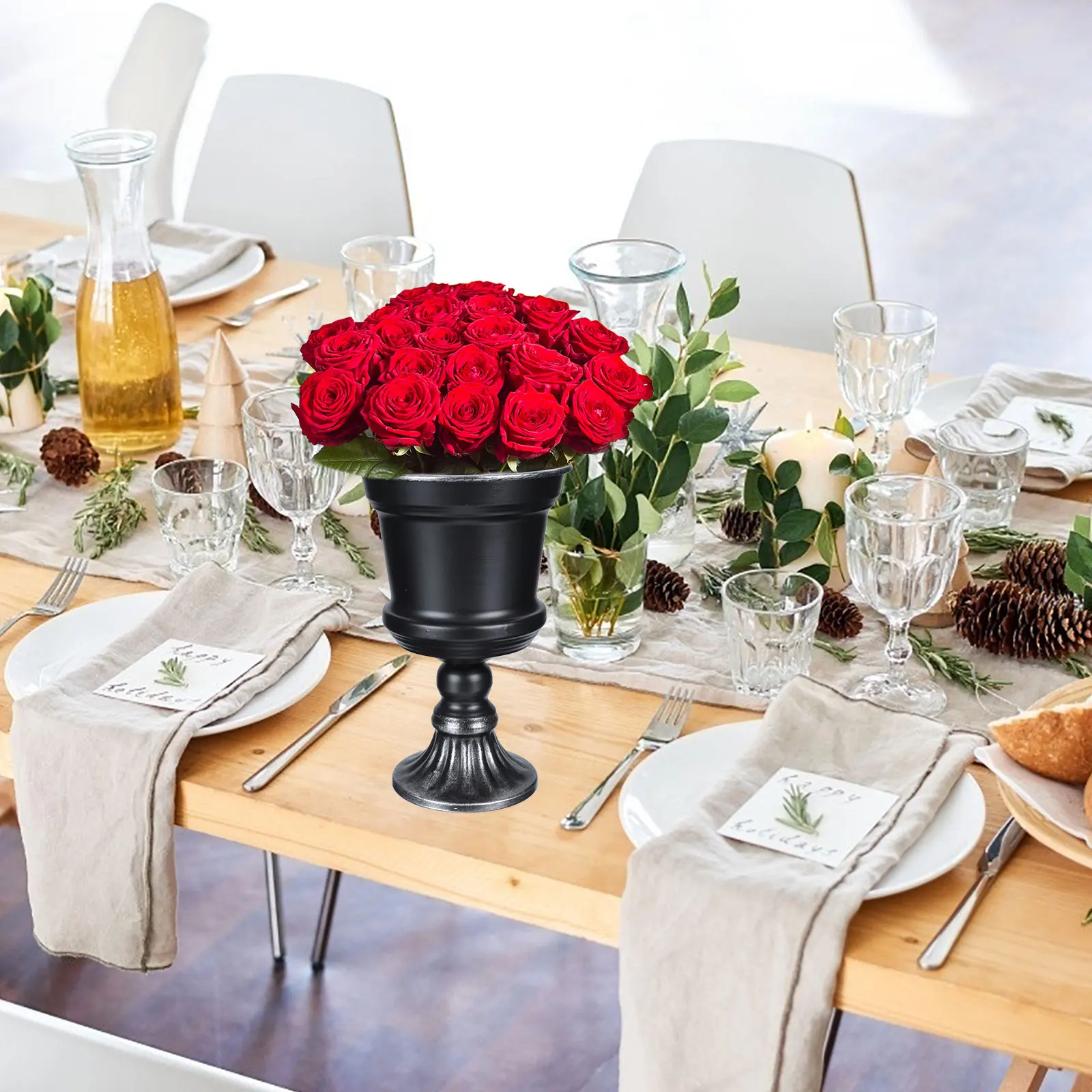 

1pc Iron Craft Vase Black Silver Small Elegant Flower Container Decor Desktop Centerpiece Modern Metal Vase Practical