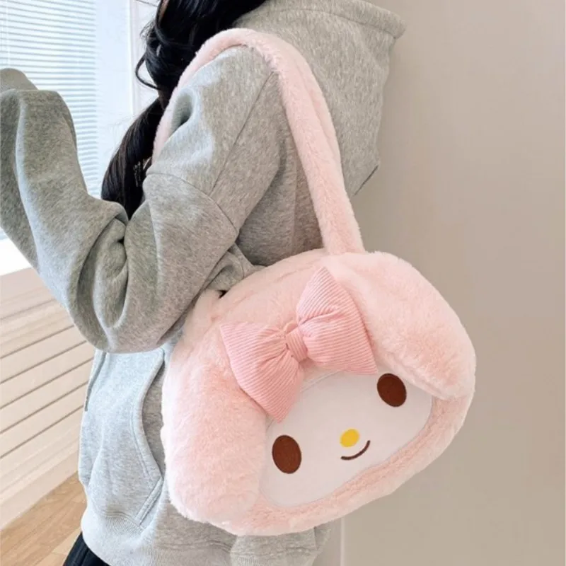 Sanrio Cut Kuromi Plush Bag Cinnamoroll Kawaii My Melody Backpack Shoulder Bag Tote Makeup Plushie Large Handbag Gift Girls