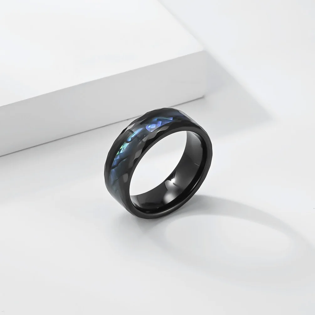 8MM Tungsten Carbide Ring Abalone Shell Inlay Wedding Engagement Band Men Women Size#7-13