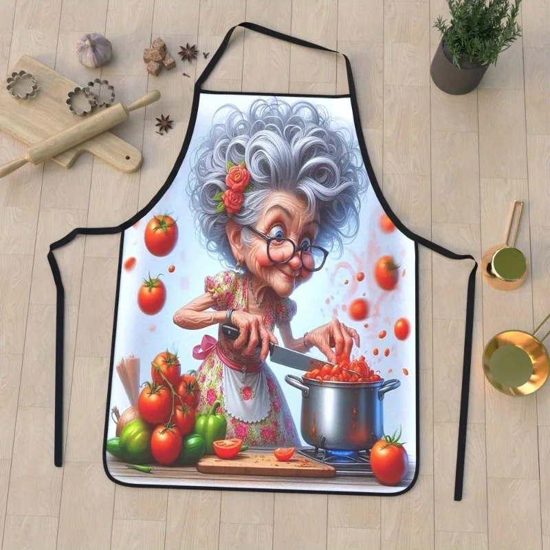 1pc Charming Tomato Recipe Kitchen Apron - Vibrant Print, Sleeveless Polyester, Ideal for Home Cooking Baking