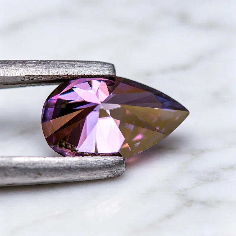 Moissanit-Stein Birnenförmiger Schliff Kaiserlila Edelstein für DIY-Schmuckherstellung, Besteht Diamanttester-Test, mit Zertifikat – Detail 6