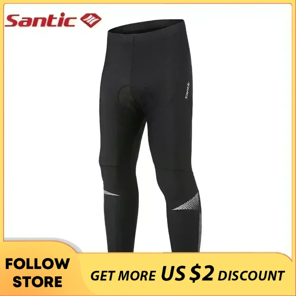 Santic Men\'s Cycling Pants Fleece Thermal Ourdoor Mountain Bike High Elastic Sports Leggings 4D Padded MTB Road Bicycle Pants