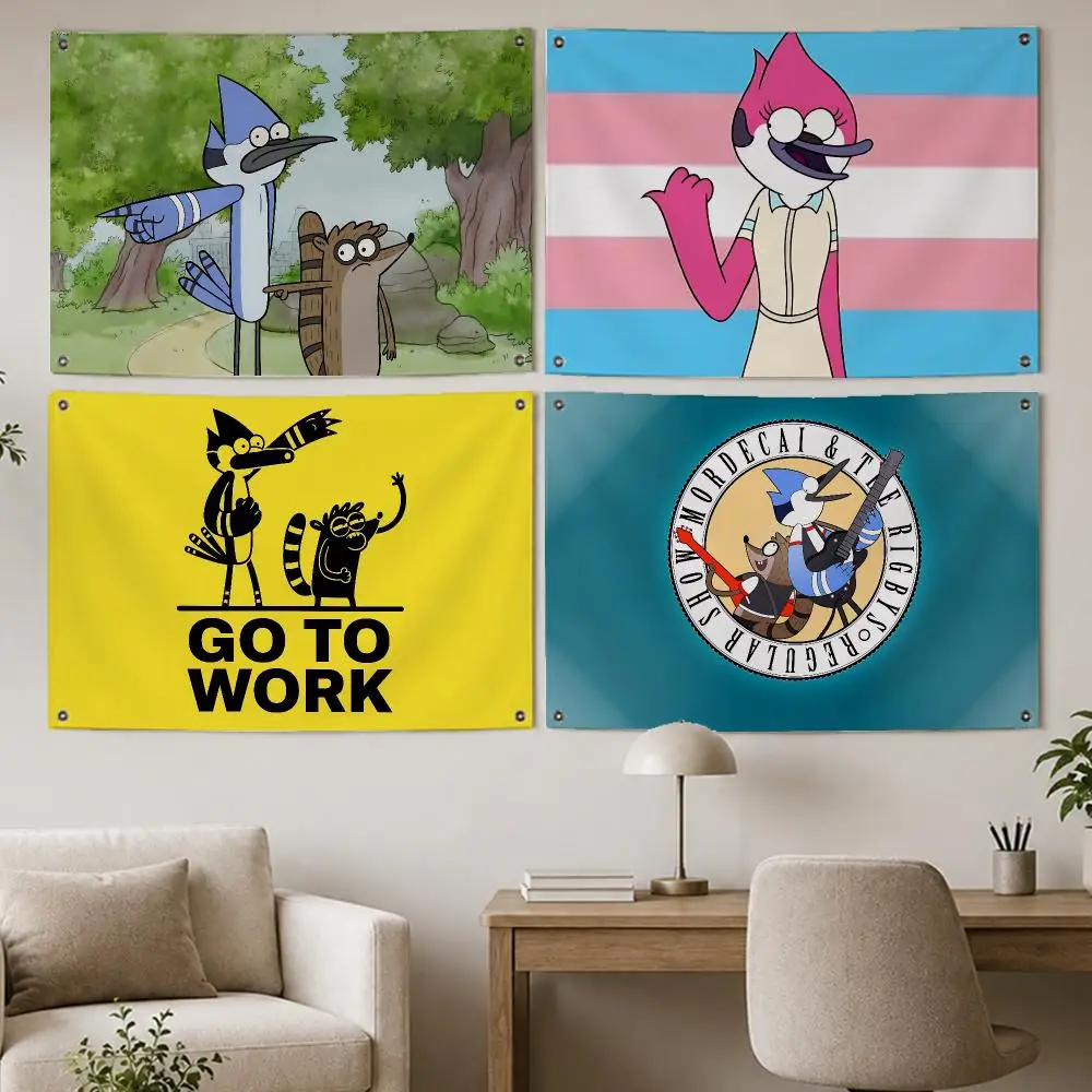 Regular Show Cartoon Art Flags Room Home Decor Wall‑Hanging Art Banner, Outdoor for Bedroom Party Background Decoration