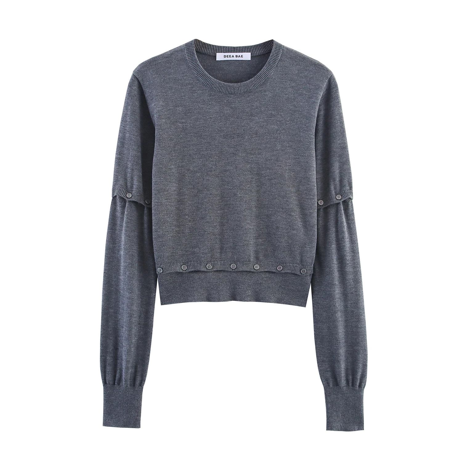 

Women's clothing autumn new products, versatile and fashionable buttons, detachable round neck long-sleeved knitted sweater