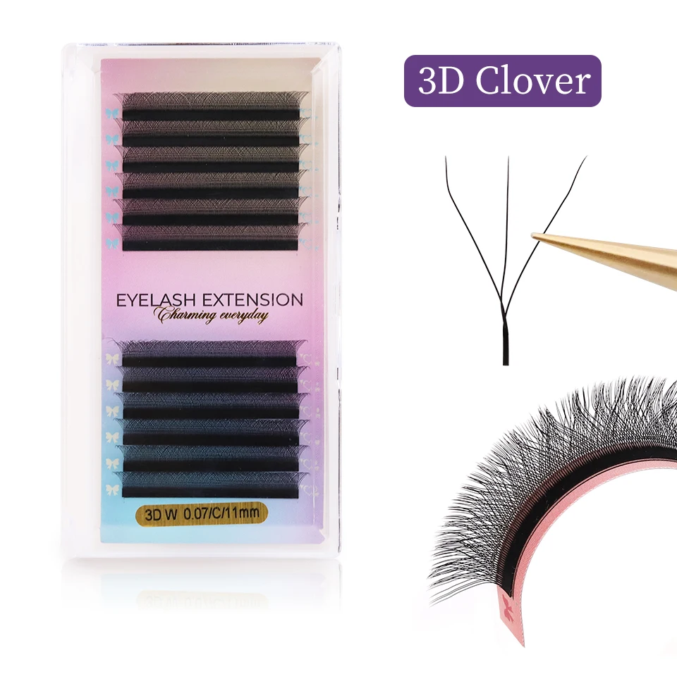 NEU Braune 3D Fairy Wimpernverlängerung, Braune 4D W-förmige Wimpern, Vorgefertigte Fächerwimpern, 5D Kleeblatt-Wimpern, Handgewebte 3D Spike Kleeblatt-Wimpern – Detail 23