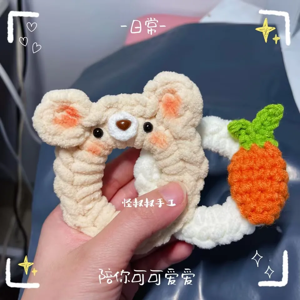 Rabbit ear handcrafted product,leather band,knitted wool,large intestine hair band,popular and cute cartoon bear couple headband