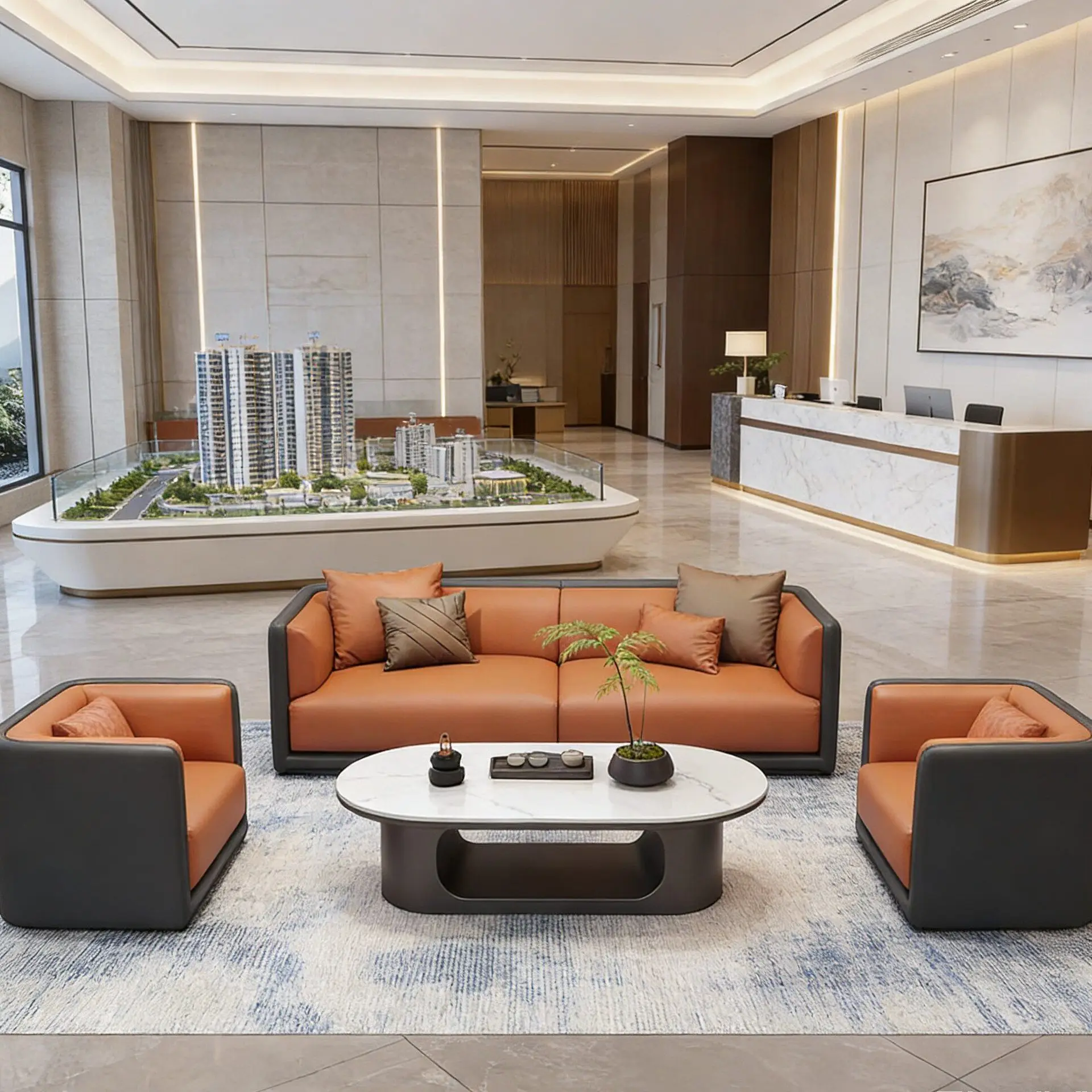 Office meeting sofa European hotel reception one table four chairs sitting area negotiation table and chair combination Italian