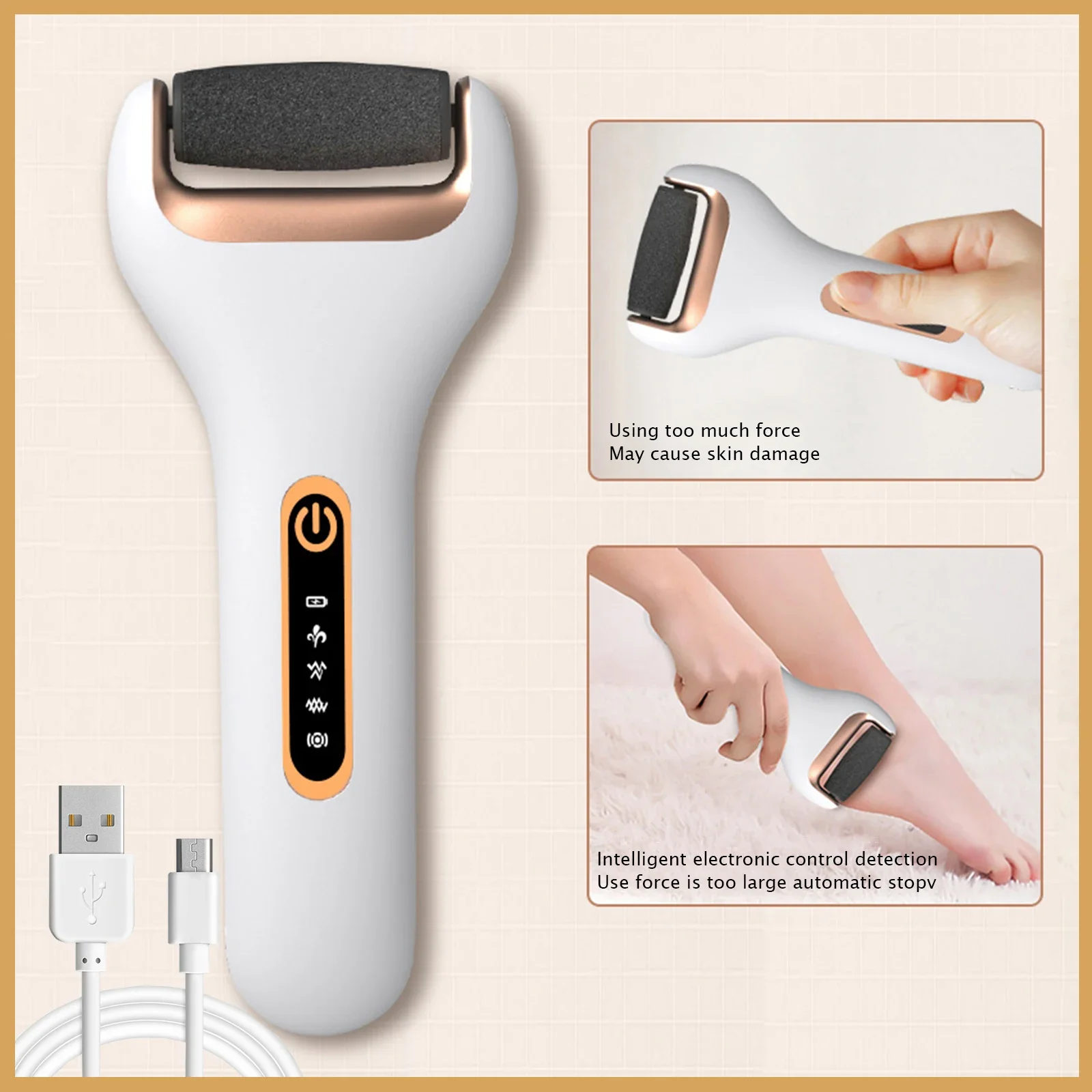 

Electric Roller Foot File Grinder Dead Skin Dry Callus Remover Foot Repair Machine Waterproof Feet Care Tool Replacement Rollers