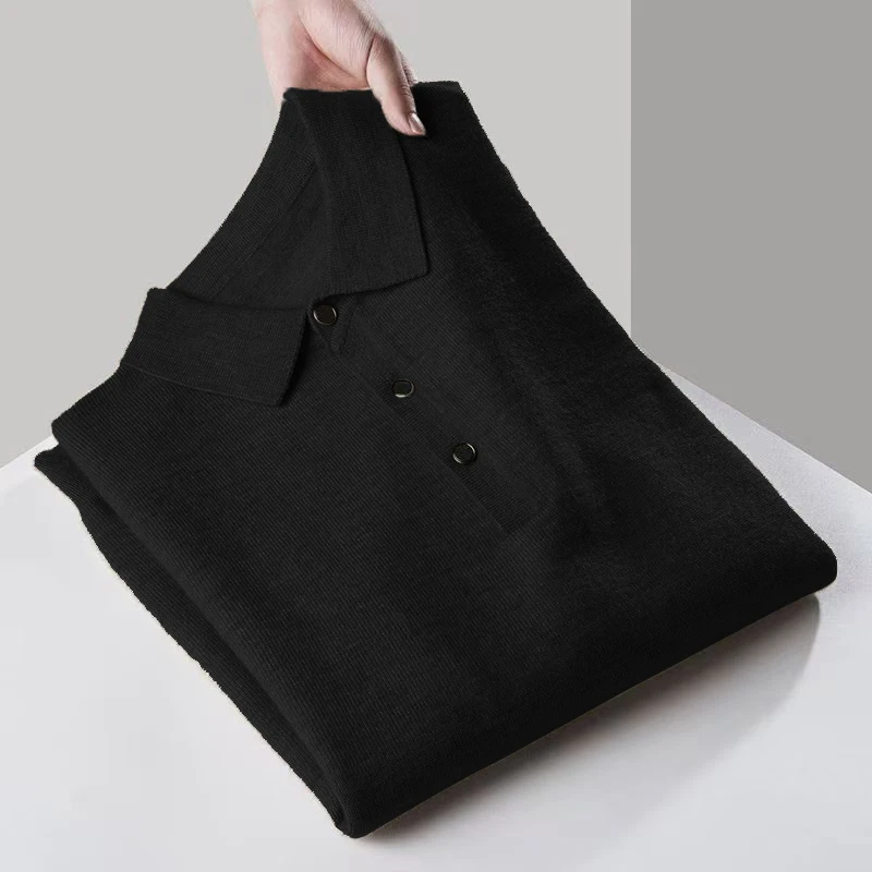 Maglione da uomo con cerniera a un quarto Manica lunga abbottonata Camicie da golf Abito casual a costine lavorato a maglia Pullover da esterno Anti-pilling da uomo