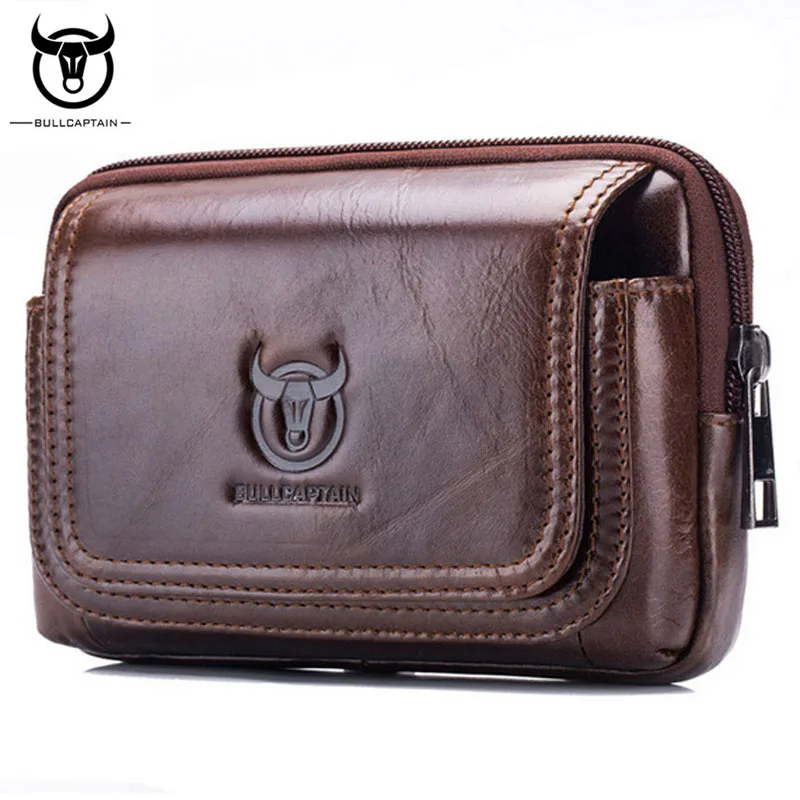 BULL CAPTAIN  Genuine Leather  famous brand Men Cell Mobile Phone Case Cover Purse Cigarette Money Hip Belt Waist Bag wallet Gif