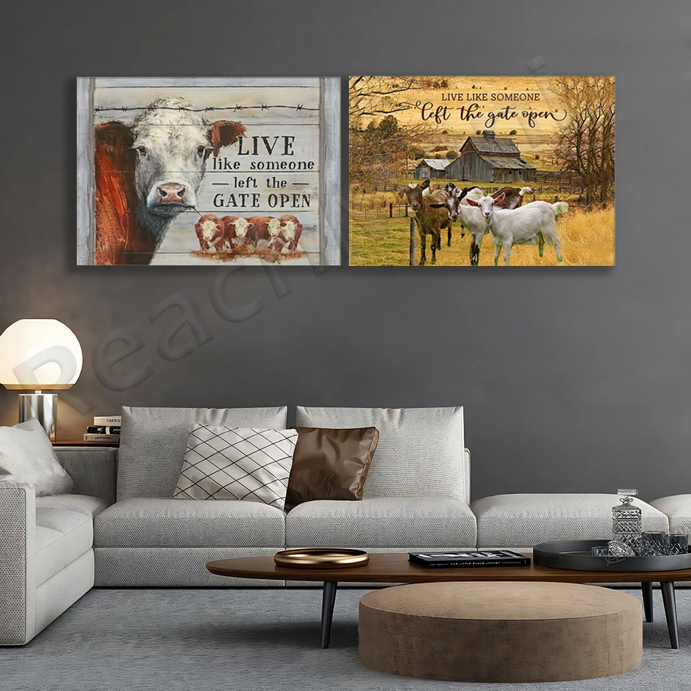 Live like a human, keep the doors open poster, goat poster, gift for cow lovers, farmhouse decor, farmer gift, cow art poster