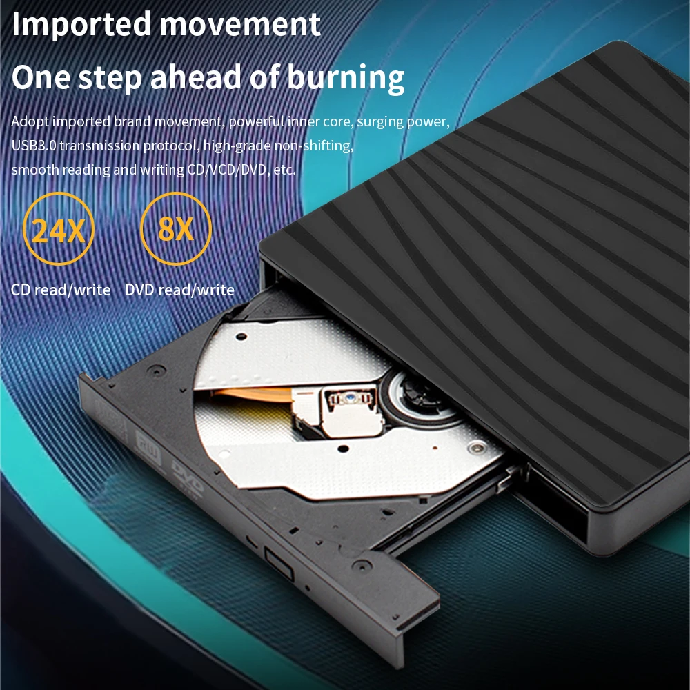 TISHRIC pembaca pembakar DVD, USB 3.0 eksternal CD dan DVD Player RW DVD CD Writer Drive eksternal untuk Laptop Desktop