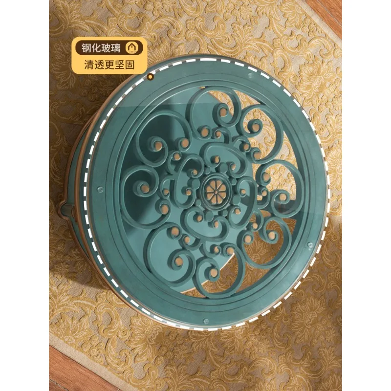 Mediterranean furniture living room coffee table, American TV cabinet small retro tea table, household blue coffee table round