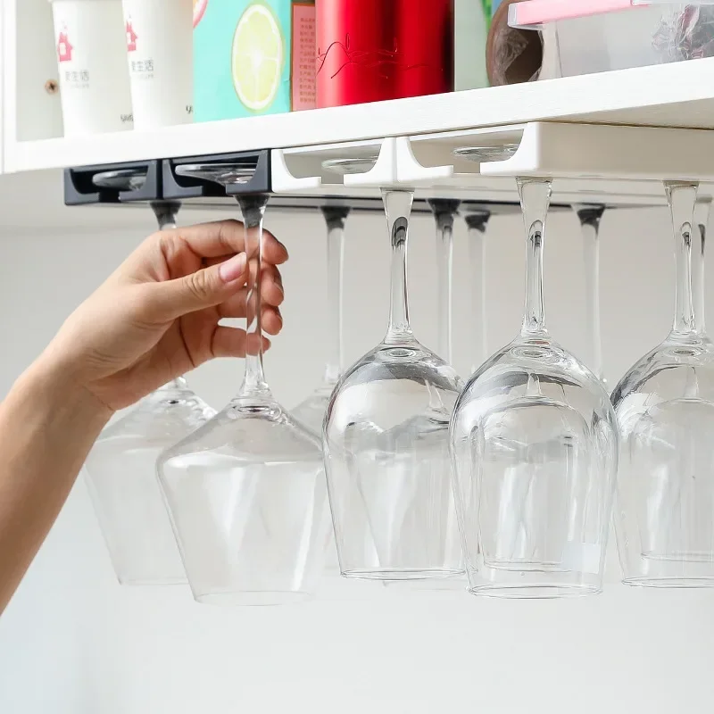 Kitchen Accessories Wall Mount Wine Glasses Holder Classification Hanging Glass Cup Rack Punch-free Cupboard Organizer