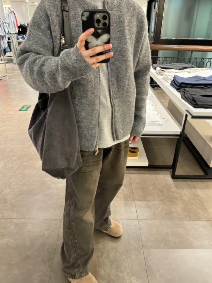 American Sle Lazy Autunno Inverno ey Camere Cardigan aperto da uomo Trendy Brand Lazy Sle High-End CleanFit maglione lavorato a maglia