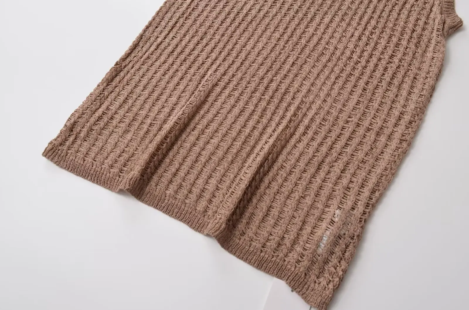 Dave&Di French Country Style Lazy Women'sSweater Champagne  Knitted Color Hollow Loose Knitted Vest Top For Women