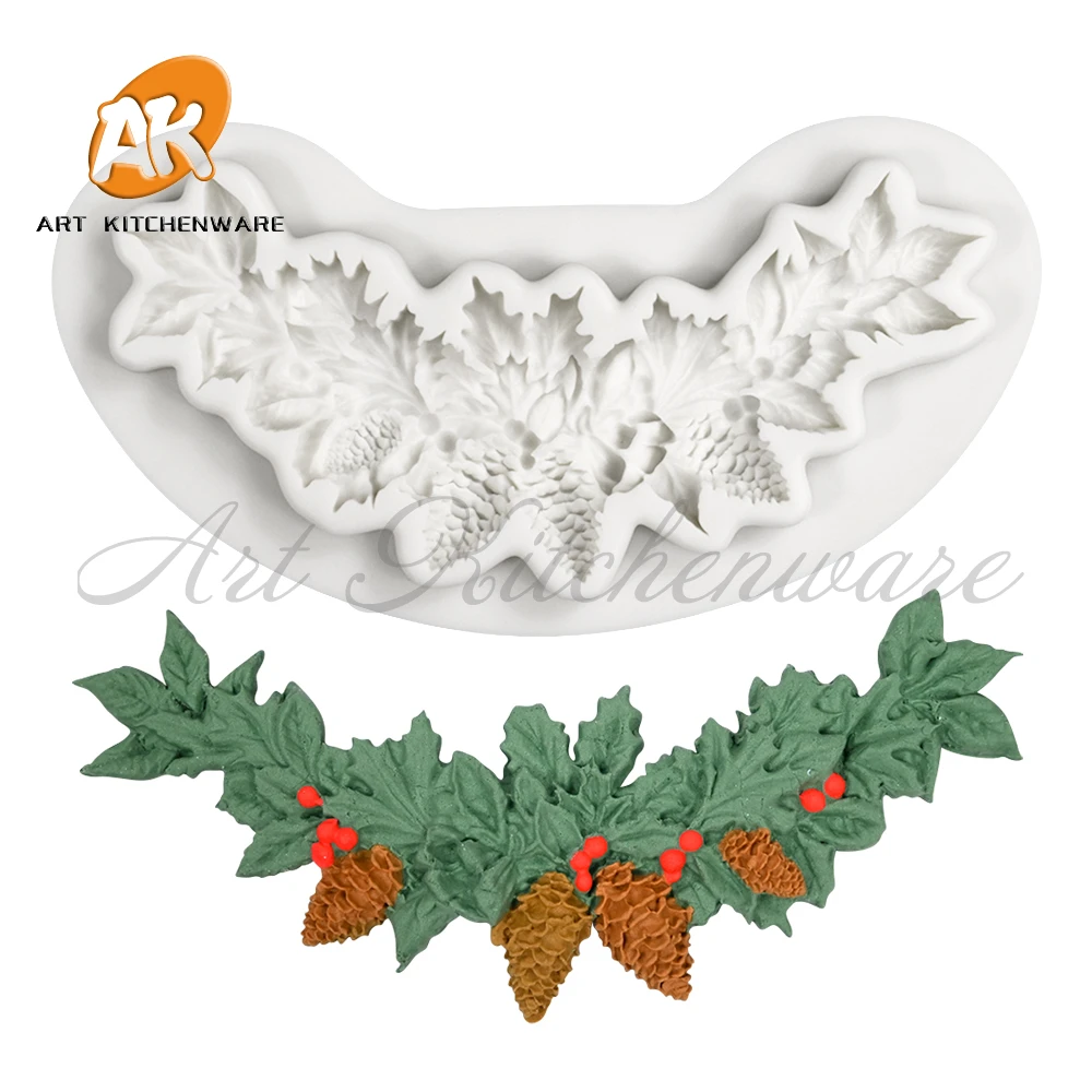 Christmas Silicone Mold Pinecone Fondant Cake Decoration Silicone Mold Hand Made Decorating Leaves Chocolate Candy Kitchenware