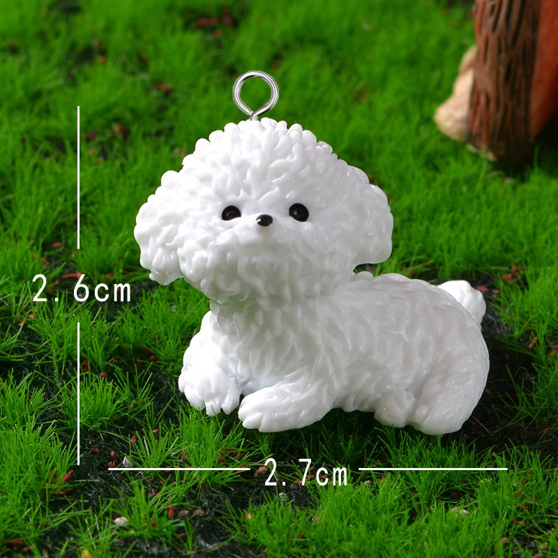 Miniatura Peludo Bichon Francês Pequeno Cão Resina Encantos, Kawaii Pet Gargantilha, DIY Artesanato Brinco, Chaveiro Jóias Fazer, 8Pcs