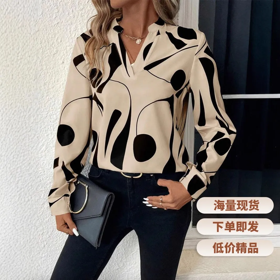 2026 Run! V-neck Printed Fashionable Elegant Long-sleeve Women's Shirt Birthday Dress Beach Bandage Clothes