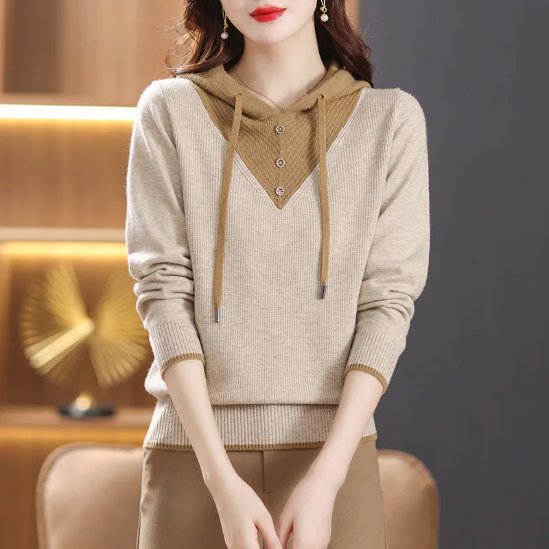 

Casual Fashionable Hooded Sweater for Middle-Aged Mothers Autumn Winter New Style Lazy Style Popular Elements Button Thick Lo...