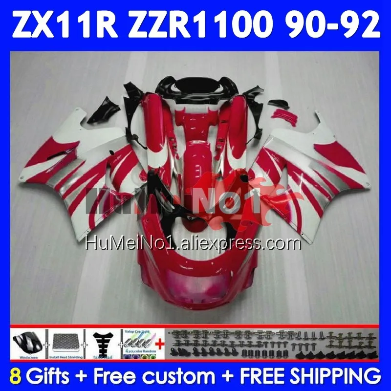 ZX-11R For KAWASAKI NINJA ZX11 ZZR 1100 ZZR-1100 222No.18 ZZR1100 ZX 11R Red white 11 R ZX11R 90 91 92 1990 1991 1992 Fairing