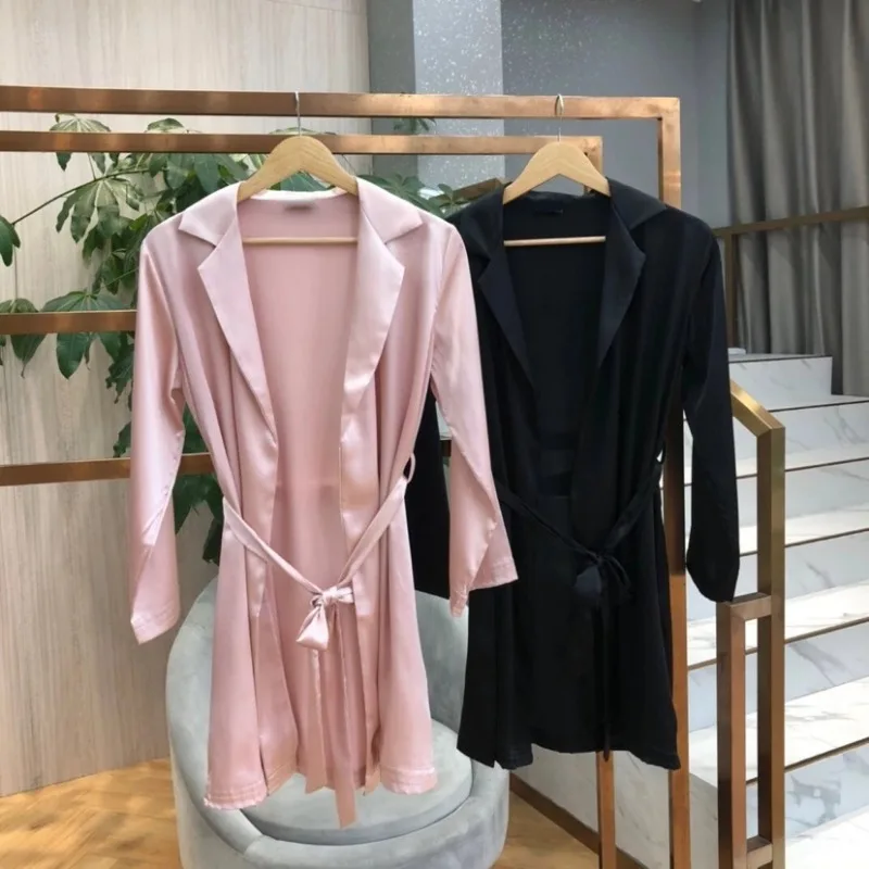 high-grade suit collar suspender nightgown nightgown suit silk long nightgown female