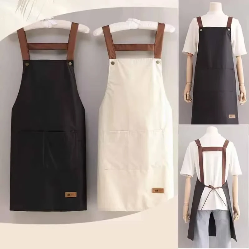 Kitchen waterproof and oil resistant apron for men and women cooking, solid color simple hotel work clothes