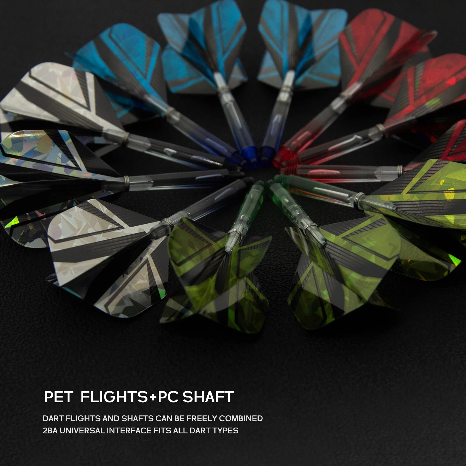 Huanqu Professional Dart Accessories Set, Available in Four Colors, Includes 6 Transparent Gradient Plastic Dart Shafts and 6 Standard Laser Pet Dart Wings, Dart Replacement Accessories, Universal Standard Professional Dart Accessories, Durable Dart Shaft and Wing Combination